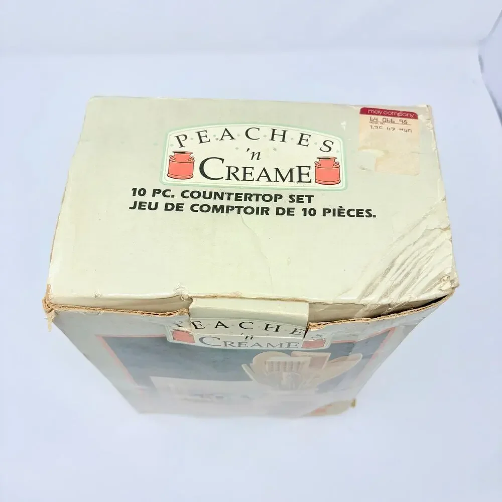 Vtg 80s Himark Peaches N Cream Cow Canister Utensils Trivet NOS Cottagecore